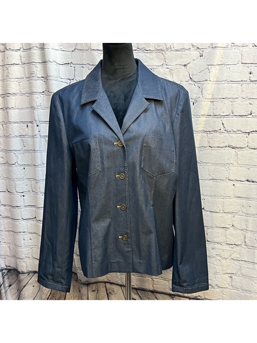 Dialogue Navy Lightweight Denim Women’s Jacket with Stitch Details size 16 EUC